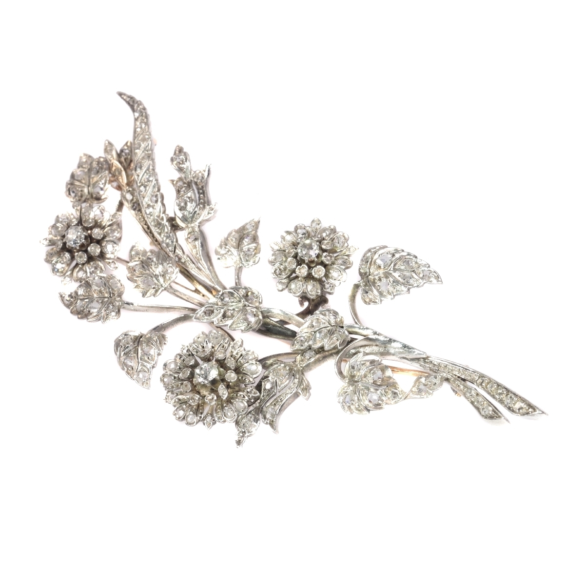 Antique French diamond branch brooch with 165 diamonds